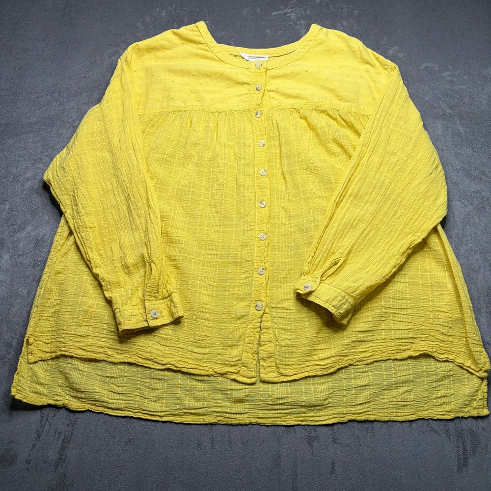 Pilcro Anthropologie Button Down Blouse Womens Large Yellow Swiss Dot Boho Top - Picture 2 of 10